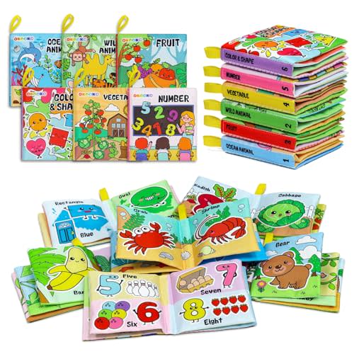 OKOOKO Soft Baby Books 6PCS Soft Cloth Books Bath Books Crinkle Washable Non-Toxic Early Education Preschool Learning Toy for Newborns Babies Infants Toddlers Kids