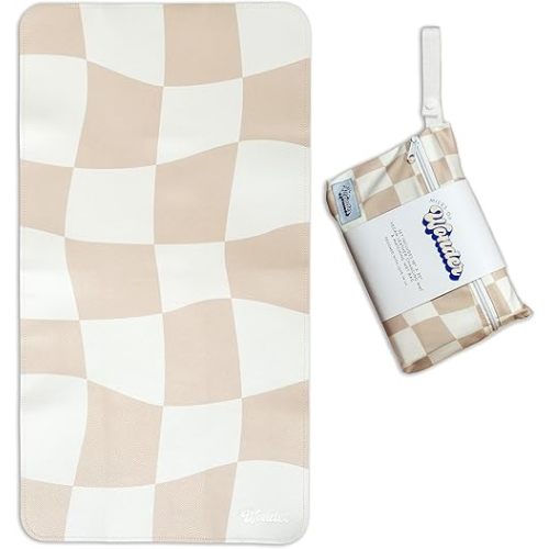 Changing Mat with Reusable Waterproof Wet Bag - Non-Toxic, Portable Diaper Pad That Folds and Wipes Clean (16 x 30 Inches) (Checkered)