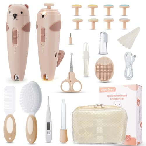 Lilian&Gema Baby Healthcare and Grooming Kit, 28-in-1 Rechargeable Nail Trimmer Electric Set, Dual Auto Light Baby Nail Care Kit, Portable Newborn Nursery Health Care Set for Infant Toddlers Boy Girl
