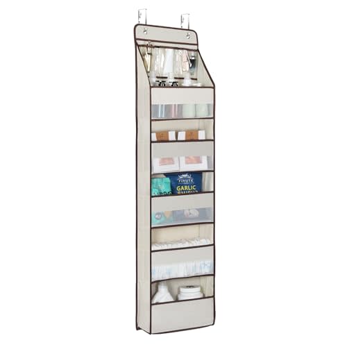 Univivi Door Hanging Organizer Nursery Closet Cabinet Baby Storage with 5 Large Pockets and 3 Small PVC Pockets for Cosmetics, Toys and Sundries (6 Layers - Beige)…