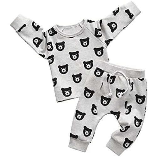 Toddler Baby Boy Clothes Infant Long Sleeve Bear Print Tops + Pants Sweatsuit Outfits