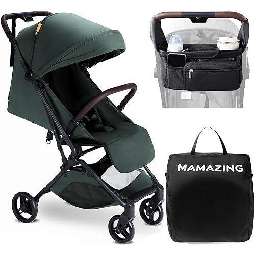 Travel Baby Stroller with Organizer & Cushion, Mom’s Choice Gold Award Winner, Ultra Compact & Airplane-Friendly Travel Stroller, One-Handed Folding Stroller for Toddler, Only 11.5 lbs, Green
