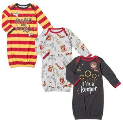 Harry Potter Hedwig Owl Newborn Baby Boys 3 Pack Sleeper Gowns Multicolor / Gray 0-6 Months