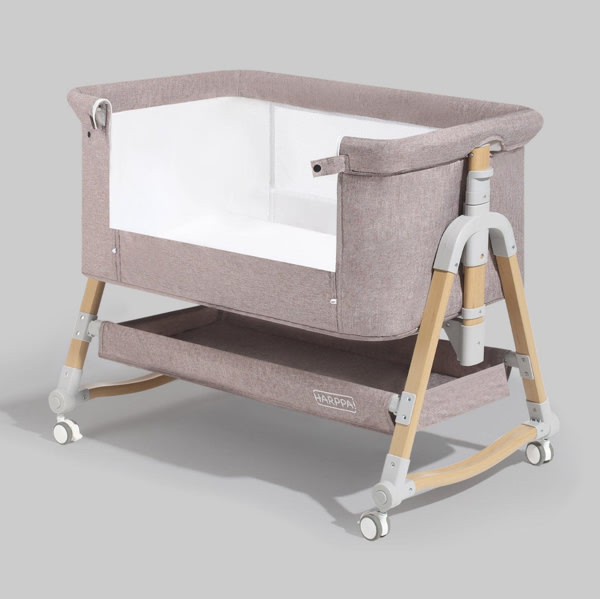 Harppa Cuddly 3-in-1 Baby Bassinet Bedside Sleeper for Reflux | Attaches to Bed, Adjustable 5 Heights, Non-Toxic & CPSC Certified | Sturdy Aluminum Frame, Portable Wheels, Tool-Free Setup, Gentle Rocking | Perfect for Newborns, Infants, Small Spaces & Saf