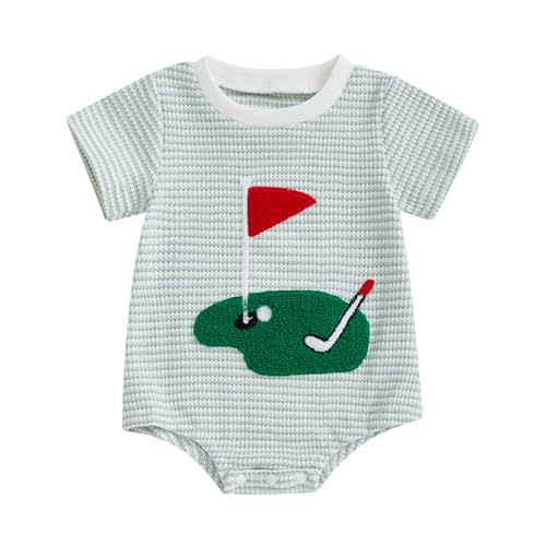 Kuriozud Baby Boy Bubble Romper Golf Outfits 1st Birthday Hole in One Onesie Waffle Knit Bodysuit First Birthday Clothes