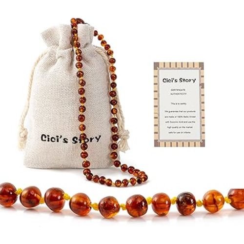 Cici's Story Baltic Amber Necklace (Cognac)(13 Inches) - Certified Authentic Baltic Amber