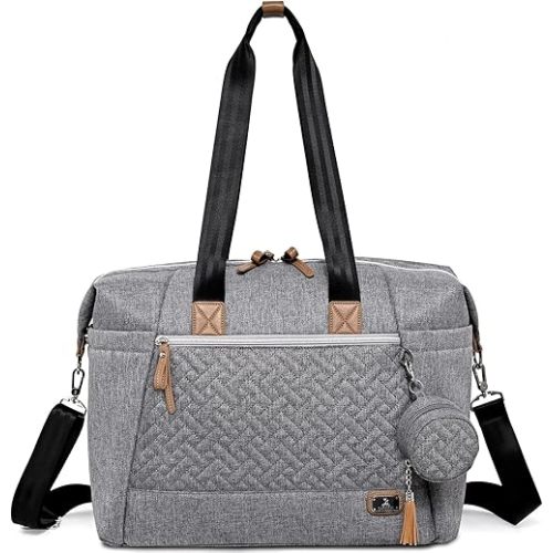 Dikaslon Diaper Bag Tote, Large Travel diaper tote for Mom and Dad, Multifunction baby tote bag for Boys and Girls with Pacifier Case and Changing Pad, Grey