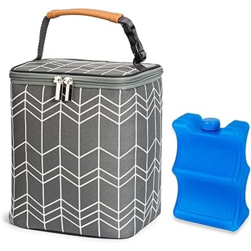 BreastMilk Cooler Bag with Ice Pack Fits 4 Baby Bottles Up to 9 Ounce, Large Baby Bottle Bag Fits for Nursing Mom Daycare