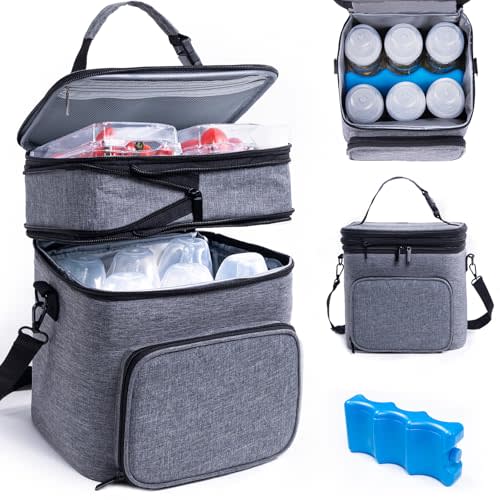 SFYBYHEART Breastmilk Storage Bag with Ice Pack for 6 Baby Bottles - Expandable Breast Pump Bag with Cooler for 6 Mam Bottles Up to 9 Ounce - Breast Milk Pumping Bag, Bottle Cooler Bag for Daycare