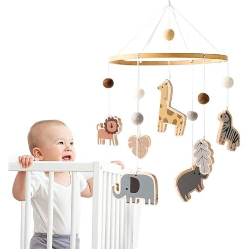 Baby Mobile for Crib - Jungle Animals Baby Mobile - Nursery Safari Mobile for Girl or Boy | Gender Neutral Handmade Mobile| Wild Animals Ceiling Mobile