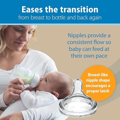 Dr. Brown's Natural Flow Anti-Colic Options+ Wide-Neck Glass Baby Bottles 9 oz/270 mL, with Level 1 Slow Flow Nipple, 3 Pack, 0m+