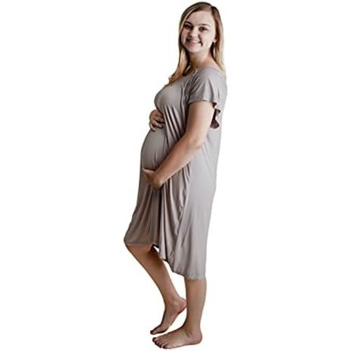 Three Little Tots Mommy Labor and Delivery Gown - Stretchy Soft Maternity and Nursing Nightgown