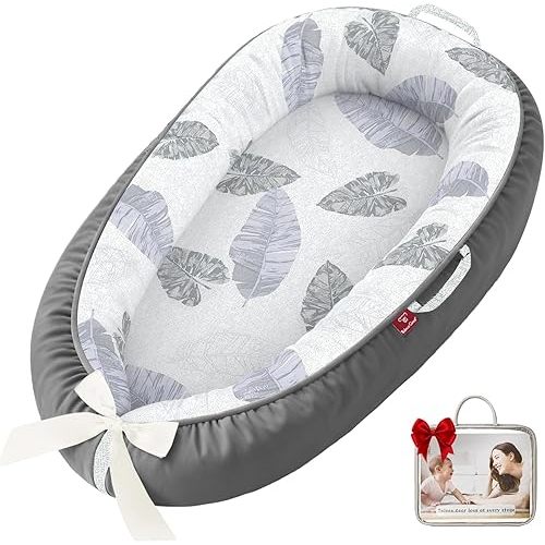 Baby Lounger - 100% Cotton Baby Lounger for Newborn with Lounger Cover, Portable Baby Nest for Home and Travel, Waterproof Lining, Newborn Babies Essentials Gifts
