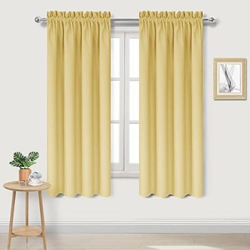 DWCN Blackout Curtains for Bedroom – Rod Pocket Thermal Insulated Noise Reducing Noise Reducing Drapes for Living Room, W 42 x L 63 Inch, 2 Panels, Light Yellow