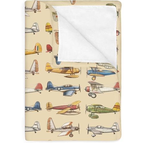Airplanes Vintage Models Aircraft Baby Blankets for Boy Girl Antiqued Planes Soft Flannel Nursery Bed Blanket for Infant Toddler Crib Newborn Retro Planes Swaddle Receiving Blanket Playmat 40x50