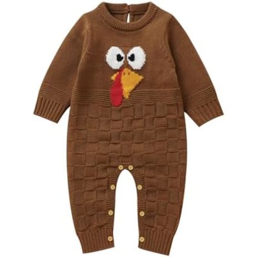 Baby Girl Boy Cute Turkey Embroidery Long Sleeve Sweater Romper Infant Newborn Thanksgiving Outfits