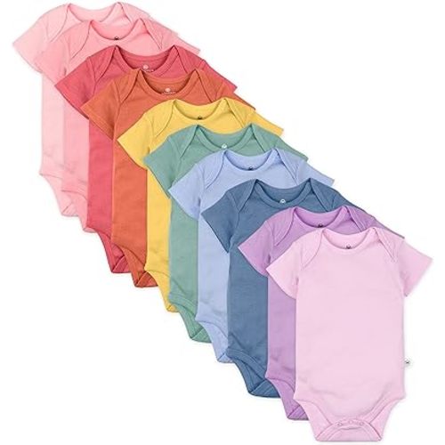 HonestBaby 10-pack Short Sleeve Bodysuits One-piece for Infant Baby Boys, Girls, Rainbow Gems Pinks, 0-3 Months