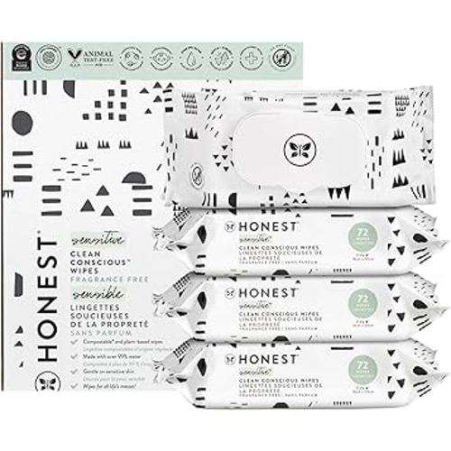 The Honest Company Clean Conscious Multi-Use Wipes | Hypoallergenic + Unscented for Sensitive Skin | Over 99% Water, Compostable, Plant Based, Baby Wipes | Pattern Play, 288 Count