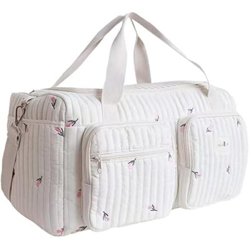 Quilted Diaper Bag Large Cute Duffle Bag for Women (Tulip)