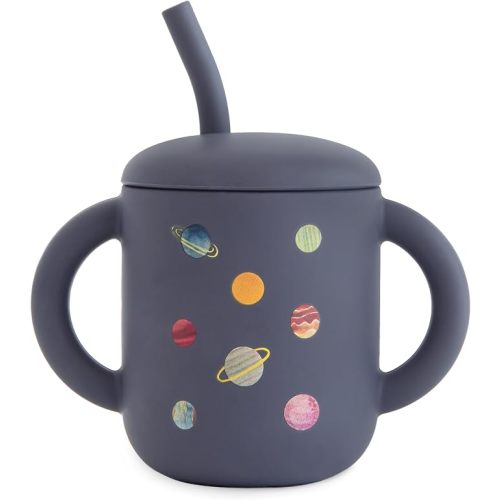 mushie 100% Silicone Training Cup & Straw for Toddlers | 6 Months+ (Planets)