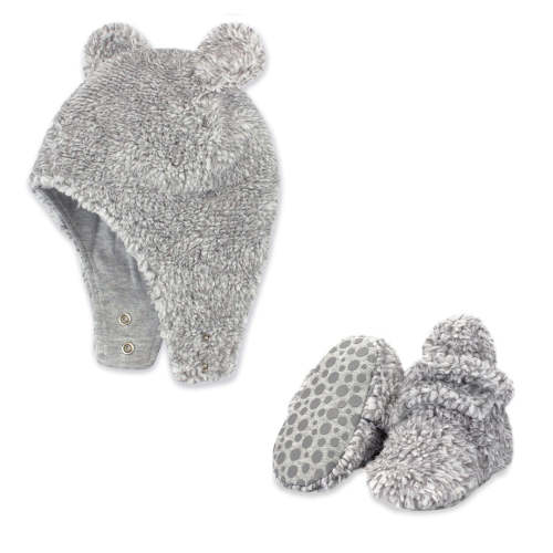 Furry Bootie and Furry Bear Hat Set - Heather Gray – Zutano