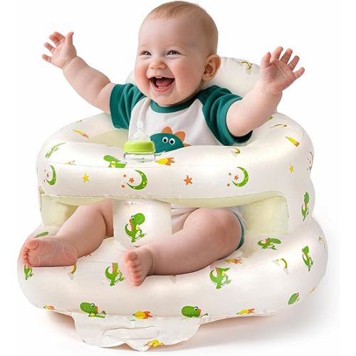 Inflatable Seat for Babies 3–36 Months, SSyang Sit Me Up Floor Chair with Built-in Air Pump, Supportive Baby Chair for Learning to Sit, Full Surround Design – Dinosaur