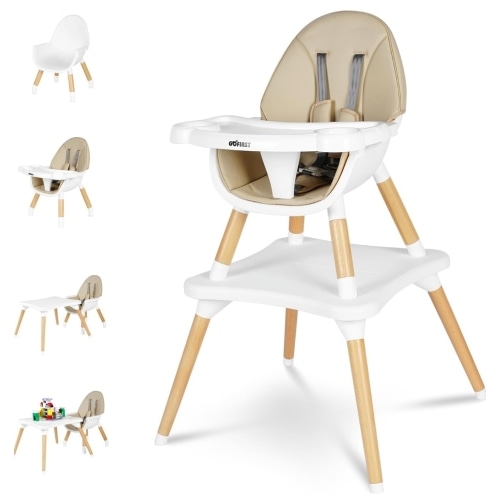 Gofirst 6 in 1 Baby High Chair,Convertible Wooden High Chairs for Babies and Toddlers,Infant Dining Booster Seat,Building Block Table/Baby Highchair 4-Position Removable Baby Feeding Chair