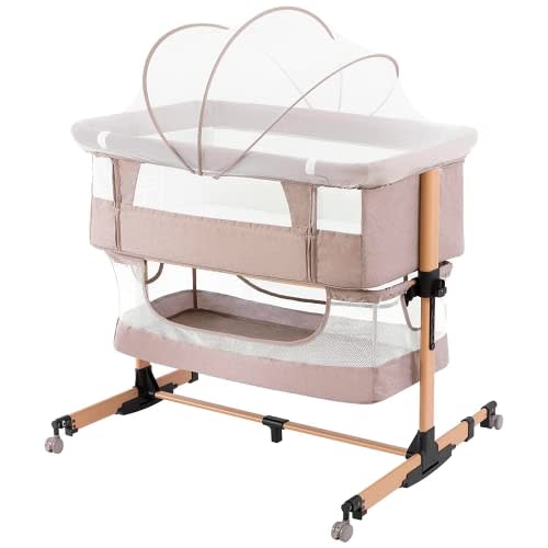 nordmiex 3 in 1 Baby Crib Bedside Crib,Baby Bassinet,Baby Bed Adjustable Portable Bed for Infant/Baby,Light Beige