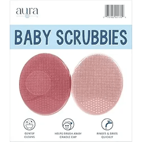 S&T INC. Exfoliating and Massaging Cradle Cap Bath Brushes for Baby, Silicone - 2 Inch x 2.5 Inch, Pink, 2 Pack