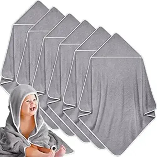 6 Pack Baby Bath Towel Coral Fleece Soft Absorbent Newborn Hooded Towel for Kid 30 x 30 Inch Toddler Bath Blanket for Babies Infant Shower Gift(Gray)