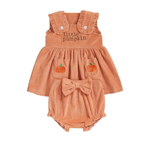 Rtnnsbbfcm My First Halloween Baby Girl Outfits Sleeveless Little Pumpkin Dress and Bow Shorts Newborn Halloween Clothes