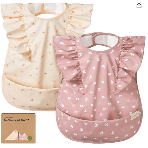 KeaBabies Waterproof Bibs for Baby Girl,Boy – 2-Pack Lightweight, Large Baby Bibs for Eating, Wearable Food Catcher, 6-12 Months Infant Feeding Essentials, Smock for Toddlers 1-3, Kids (Terracotta)