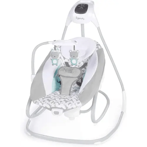 Ingenuity 2-in-1 SimpleComfort Lightweight Compact 6-Speed Multi-Direction Baby Swing & Rocker, Vibrations & Nature Sounds, 0-9 Months 6-20 lbs (Raylan)