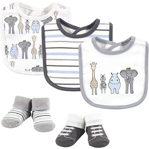 Hudson Baby Unisex BabyCotton Bib and Sock Set