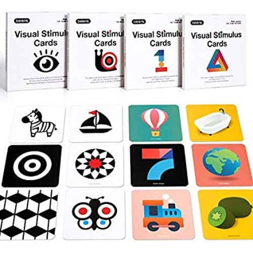 beiens High Contrast Baby Flashcard, 80 PCs 160 Page Black White Colorful Visual Stimulation Learning Activity Card for Babies Ages 0-3-6-12-36 Months, 5.5'' x 5.5'' Newborn Infants Toys Gift