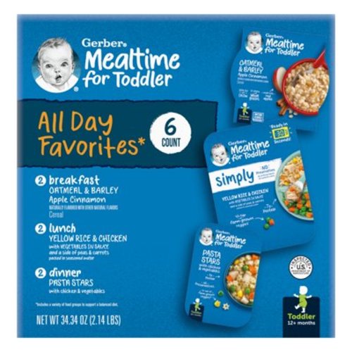Gerber Mealtime for Toddler, All-Day Favorites, 6 oz Tray, 6 Pack, Variety Pack - 6 Pack 2.14 lb.