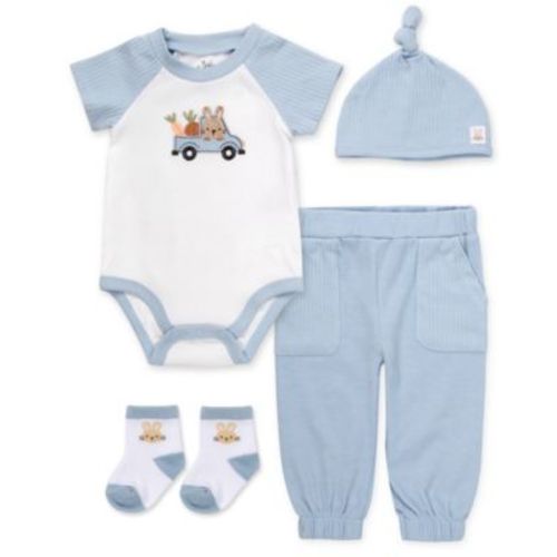 Baby Boys' Bunny-In-A-Truck Graphic Bodysuit & Pull-On Pants, 4-Piece Set