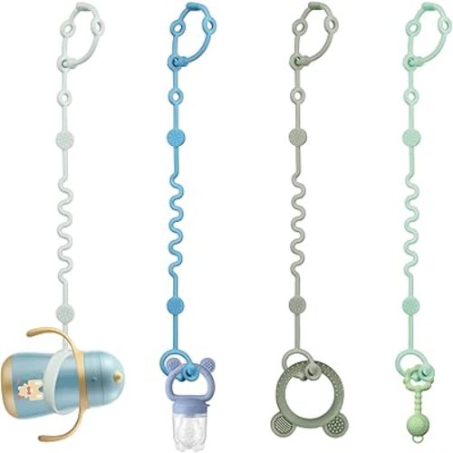 Toy Straps for Baby, Adjustable Toy Holder for Stroller Accessories, Silicone Baby Tether Pacifier Clip, No Throw Baby Travel Essential Leash for High Chair, Car Seat (boy-4 Pack)