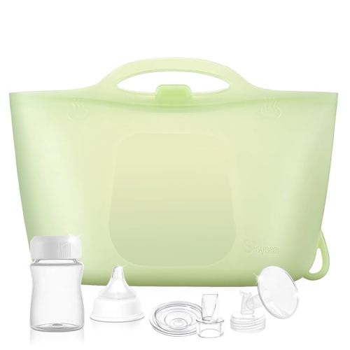 XL Silicone Travel Bottle Sterilizer Bags | Microwave Steam Sterilizer Bags for Baby Bottles, Breast Pump & Pacifiers, Reusable Steam Sterilizing Bags for Travel and Home Use(Clear Green)
