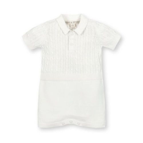Hope & Henry Baby Organic Short Sleeve Cable Knit Sweater Romper, Infant