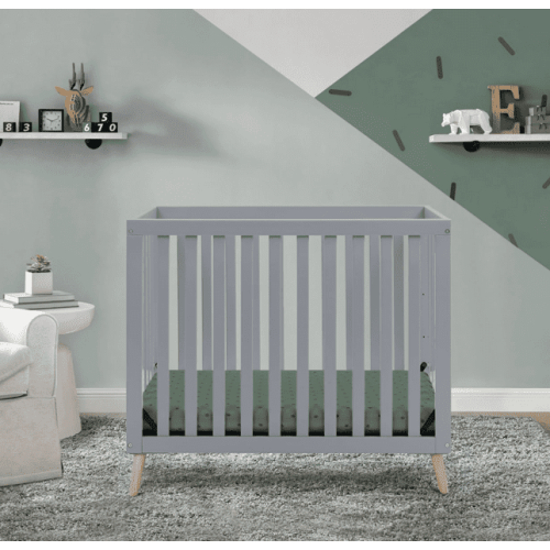 Delta Children Essex Convertible Mini Baby Crib with 2.75-Inch Mattress, Grey w/Natural