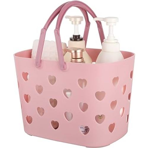 Anyoifax Portable Shower Caddy Tote Plastic Storage Basket with Handle Box Organizer Bin for Bathroom, Pantry, Kitchen, College Dorm, Garage - Pink