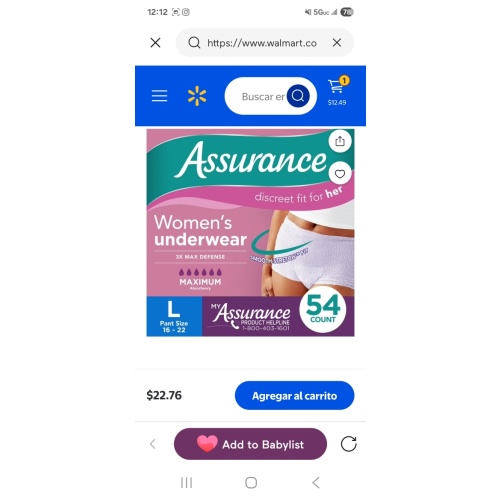 Assurance Ropa Interior para Incontinencia y Posparto para Mujeres L, Máxima Absorbencia (54 Unidades) es elegible para HSA/FSA