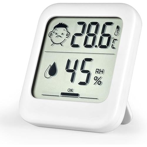 Hygrometer Indoor Thermometer, 2 in 1 Room Accurate Temperature Humidity Monitor with Large Digital View and Comfort Humidity Icon, Mini Hygrometer for Home, Greenhouse Cellar, Baby Room (White)