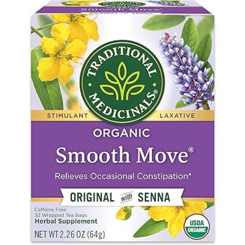 Traditional Medicinals Organic, Smooth Move Tea, Original with Senna - Helps Relieve Constipation Overnight - Kosher, Non-GMO, Caffeine-Free - 32 Tea Bags