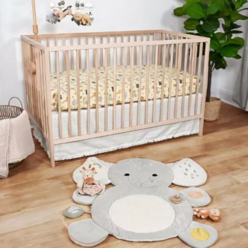The Peanutshell 4 Piece Nursery Bundle: Crib Sheet & Safari Elephant Baby Tummy Time Mat & Nursery Decor & Giraffe Plush Security Blanket Play Toy
