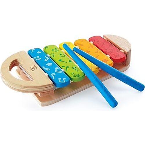 Hape Rainbow Xylophone| Wooden Rainbow-Colored Xylophone with Non-Slip Sticks & Musical Note Motif, Musical Toy for Kids 12Months & Up, Multicolor (E0606)