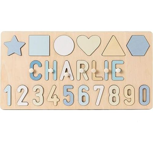 Name Puzzle for Kids Personalized, Baby Boys, Montessori Toys for Toddlers 1-3, Custom Wooden Name Puzzle for 1 Year Old Birthday Girl and Boy, Easter Basket Stuffers