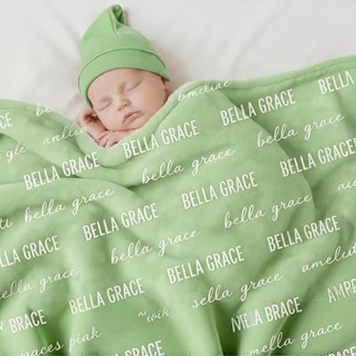 Ships Next Day, Personalized Baby Blanket with Name - Custom Newborn Hospital Swaddle Blanket, Super Soft Plush Flannel Baby Gift for Birth Announcement Shower Easter Gifts for Toddler Kids