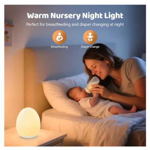 MediAcous Night Light for Kids, Egg Light for Nursery, 7 Colors Changing & Stepless Dimming, Soft Silicone Touch Night Lamp with 1 Hour Timer, Rechargeable Nursery Night for Breastfeeding
